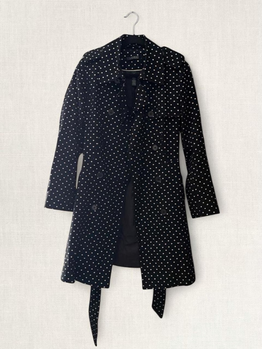 Ralph Lauren Black Polka Dot Trench Coat